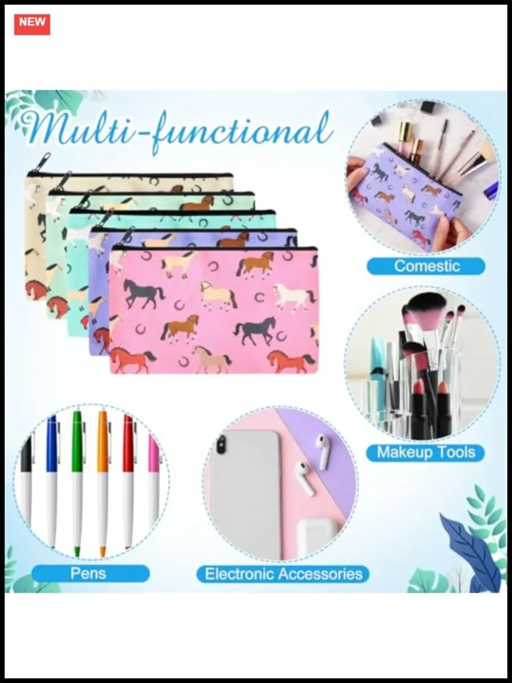 20 Pcs Horse Makeup Bags Zipper Pouch Travel Toiletry Organizer Cosmetic Bag